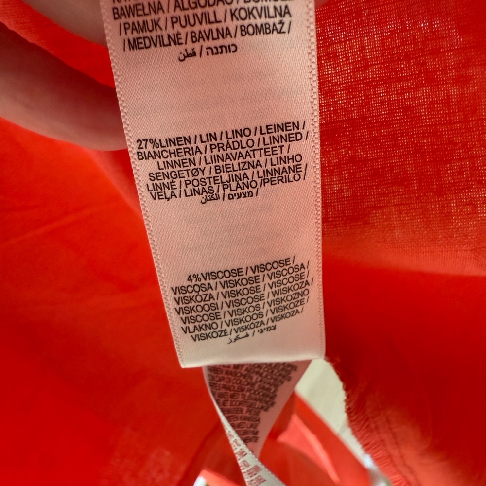 Elegant Coral Linen Wrap Dress - Picture 8 of 8